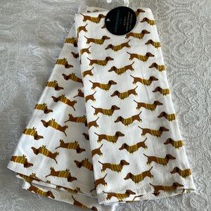 Darling dachshund in sweaters Cynthia Rowley, kitchen towels. Set of 2